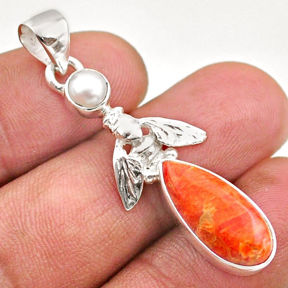 8.00cts natural orange mojave turquoise pearl silver honey bee pendant t70909