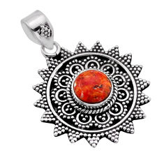 3.02cts natural orange mojave turquoise round 925 sterling silver pendant n51201