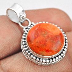 Clearance Sale- 11.20cts natural orange mojave turquoise round 925 sterling silver pendant u5747