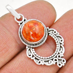 4.53cts natural orange mojave turquoise round sterling silver pendant u92545