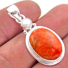 Clearance Sale- 12.22cts natural orange mojave turquoise white pearl 925 silver pendant t70802