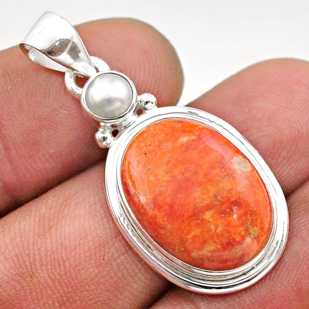 13.15cts natural orange mojave turquoise white pearl 925 silver pendant t70861