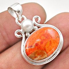 Clearance Sale- 12.15cts natural orange mojave turquoise white pearl 925 silver pendant t70868