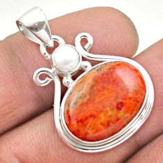 Clearance Sale- 12.07cts natural orange mojave turquoise white pearl 925 silver pendant t70874