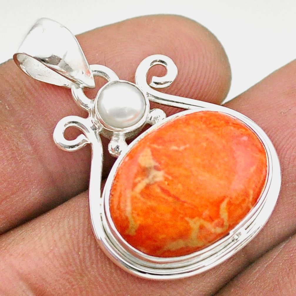  orange mojave turquoise white pearl 925 silver pendant t70881