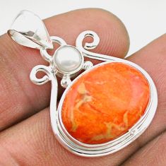 Clearance Sale- 13.15cts natural orange mojave turquoise white pearl 925 silver pendant t70881