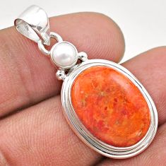 Clearance Sale- 12.65cts natural orange mojave turquoise white pearl 925 silver pendant t70891