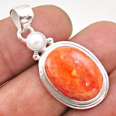 Clearance Sale- 12.68cts natural orange mojave turquoise white pearl 925 silver pendant t70892
