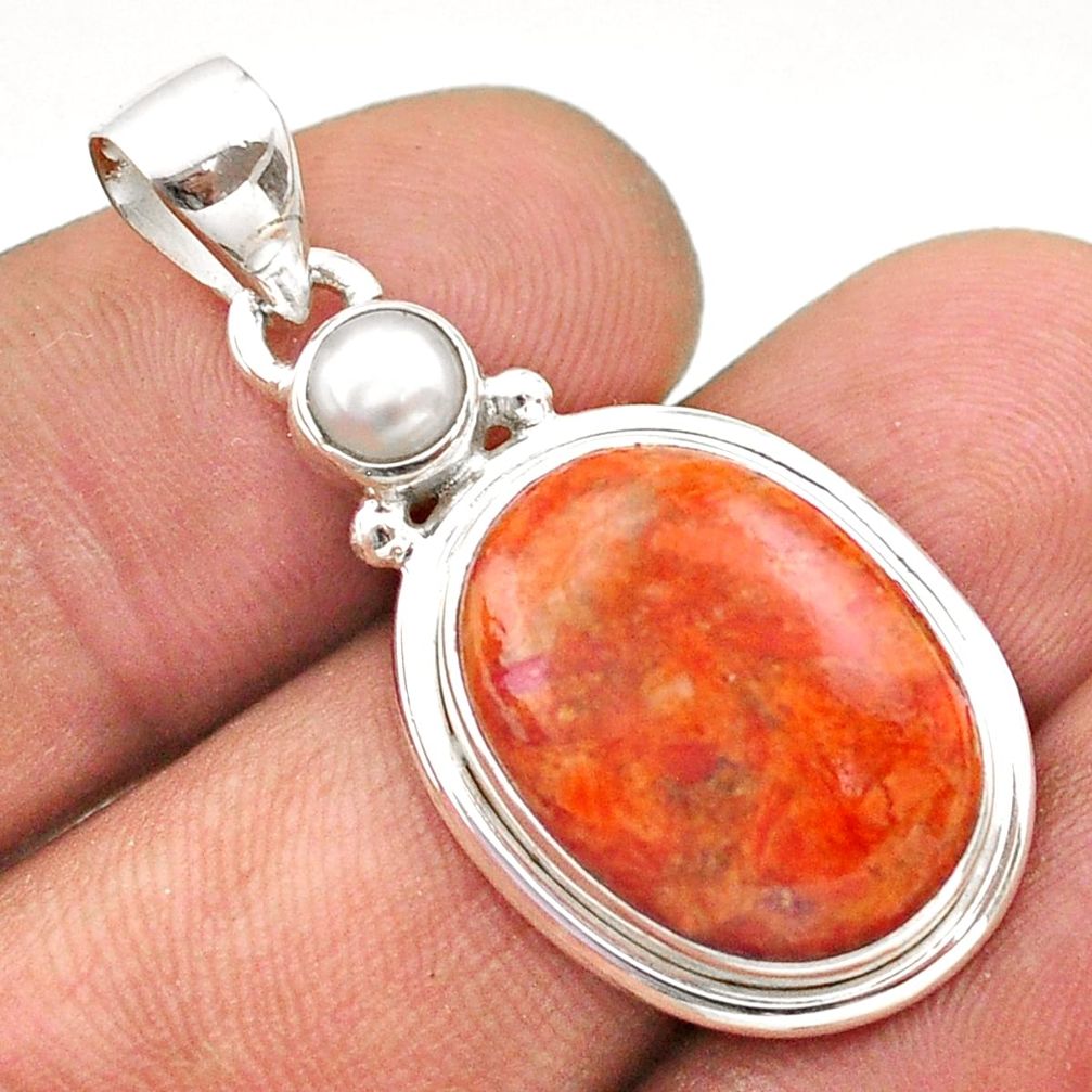 12.65cts natural orange mojave turquoise white pearl 925 silver pendant t70898