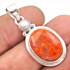 Clearance Sale- 12.65cts natural orange mojave turquoise white pearl 925 silver pendant t70898