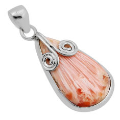 13.66cts natural orange scolecite high vibration crystal silver pendant n13242