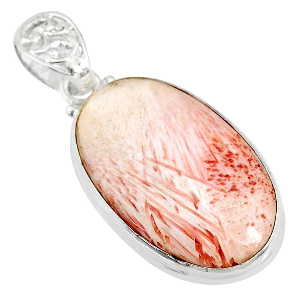 24.00cts natural orange scolecite high vibration crystal silver pendant r72861