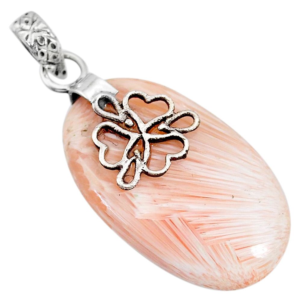 16.74cts natural orange scolecite high vibration crystal silver pendant r90805