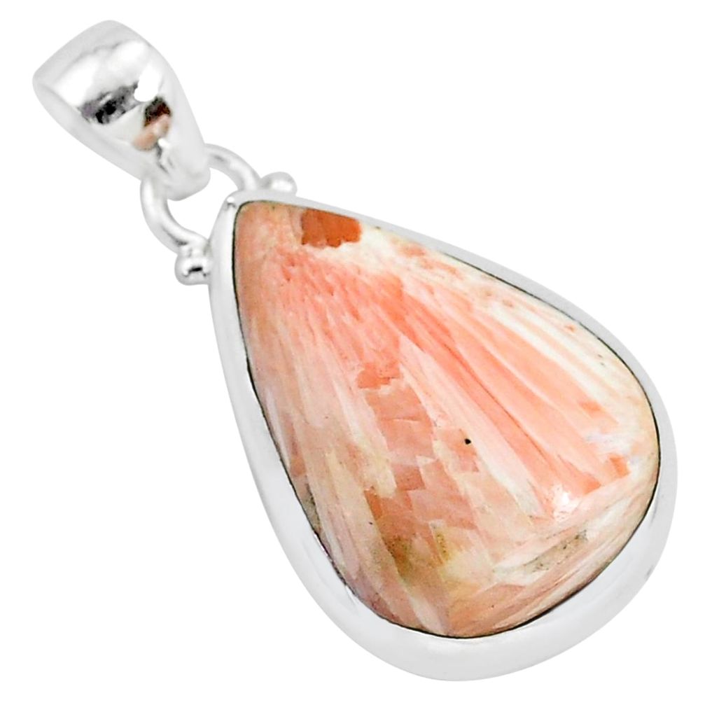 15.05cts natural orange scolecite high vibration crystal silver pendant r94191