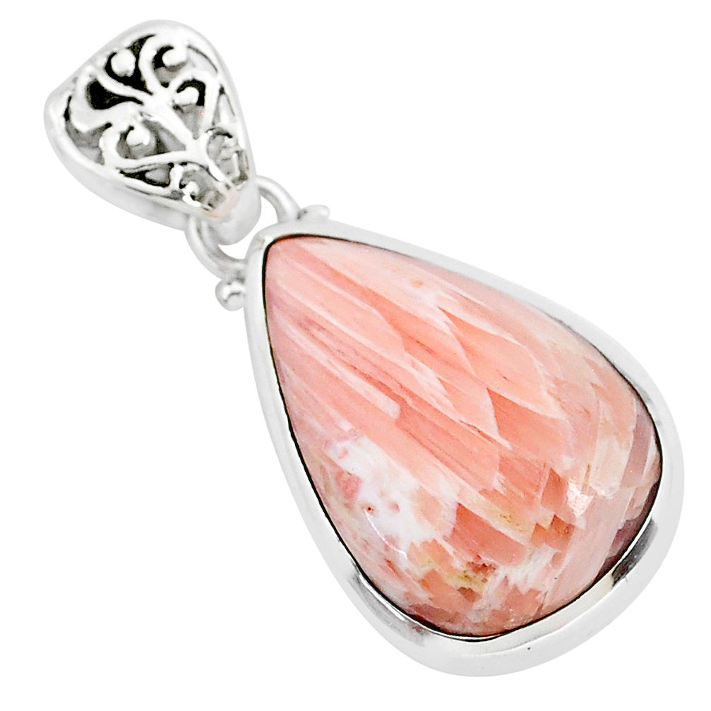 16.18cts natural orange scolecite high vibration crystal silver pendant r94193