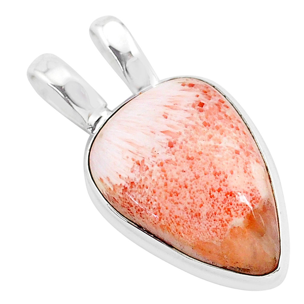 14.23cts natural orange scolecite high vibration crystal silver pendant r94197