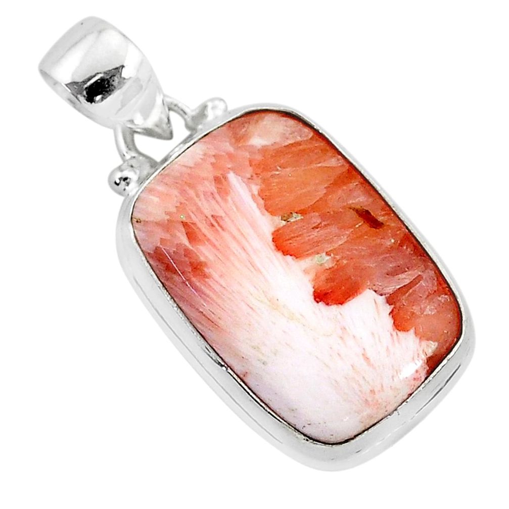 13.70cts natural orange scolecite high vibration crystal silver pendant r94683