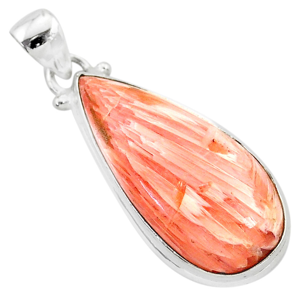 18.15cts natural orange scolecite high vibration crystal silver pendant r94688