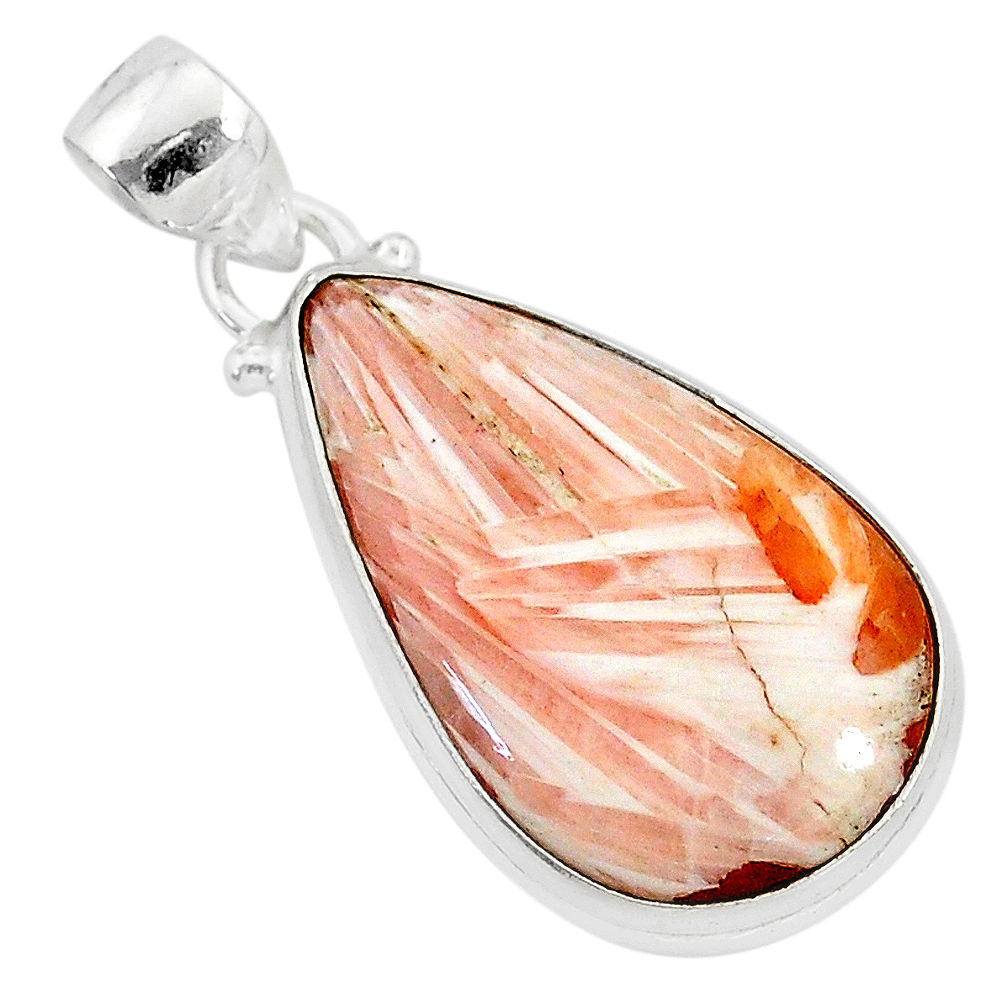 13.70cts natural orange scolecite high vibration crystal silver pendant r94714