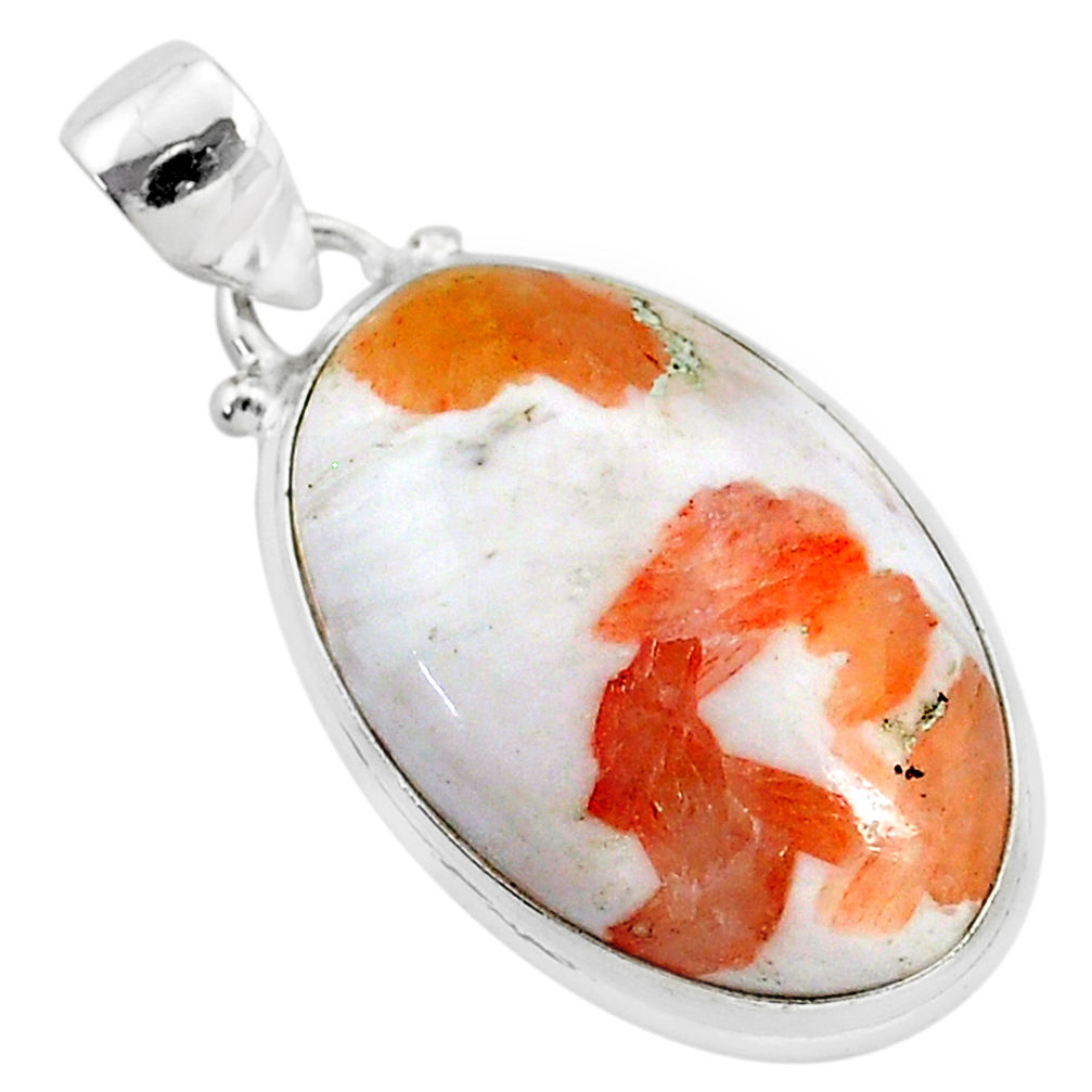 16.20cts natural orange scolecite high vibration crystal silver pendant r94719