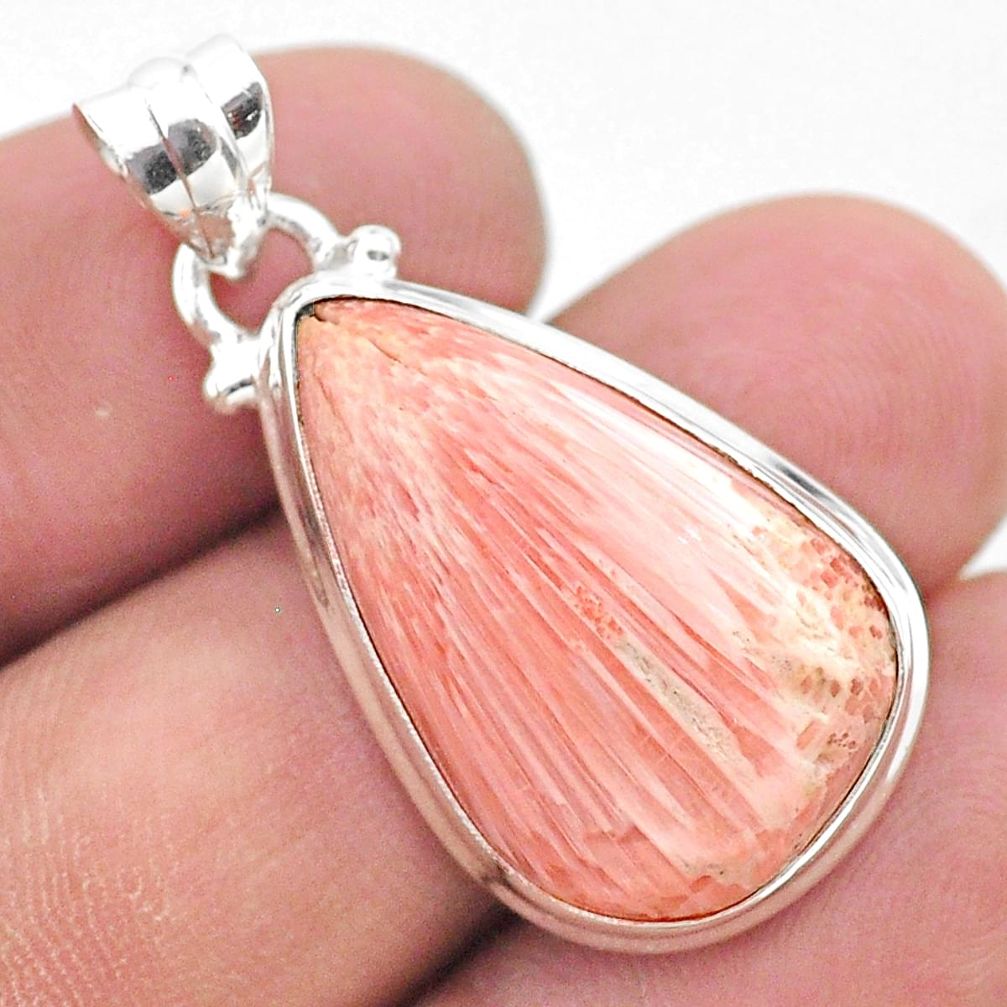 13.70cts natural orange scolecite high vibration crystal silver pendant t26608