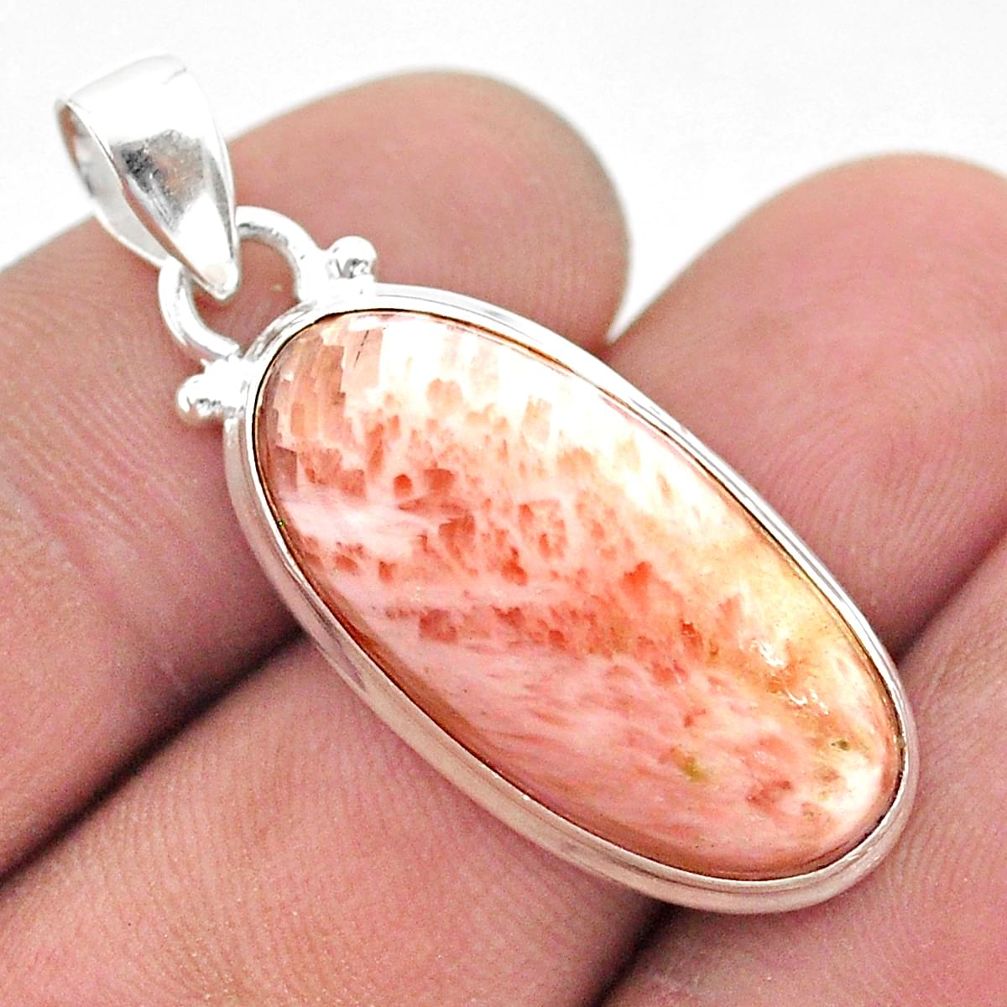 15.65cts natural orange scolecite high vibration crystal silver pendant t42508