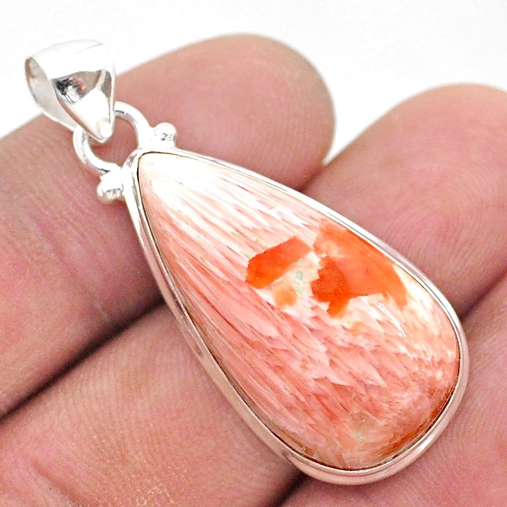 17.57cts natural orange scolecite high vibration crystal silver pendant t42517