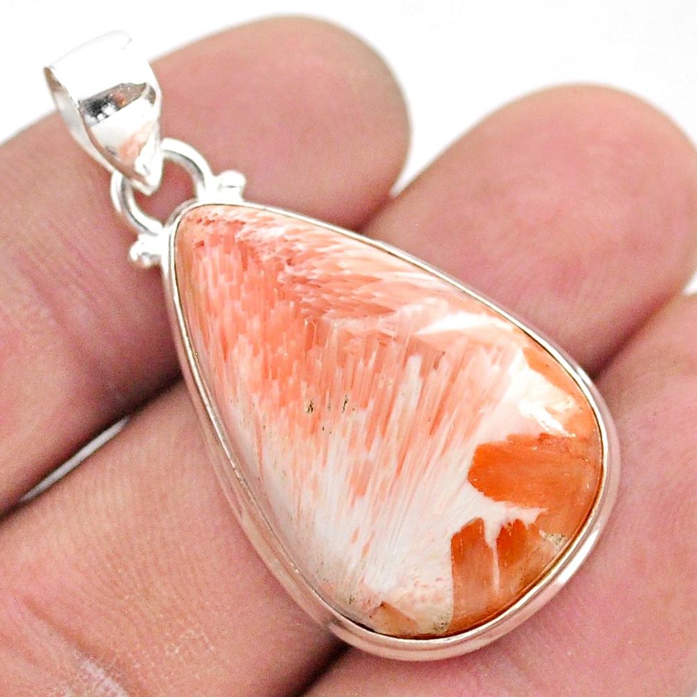 18.68cts natural orange scolecite high vibration crystal silver pendant t42519