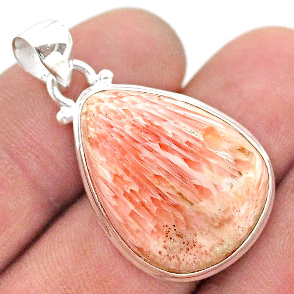 15.65cts natural orange scolecite high vibration crystal silver pendant t42521