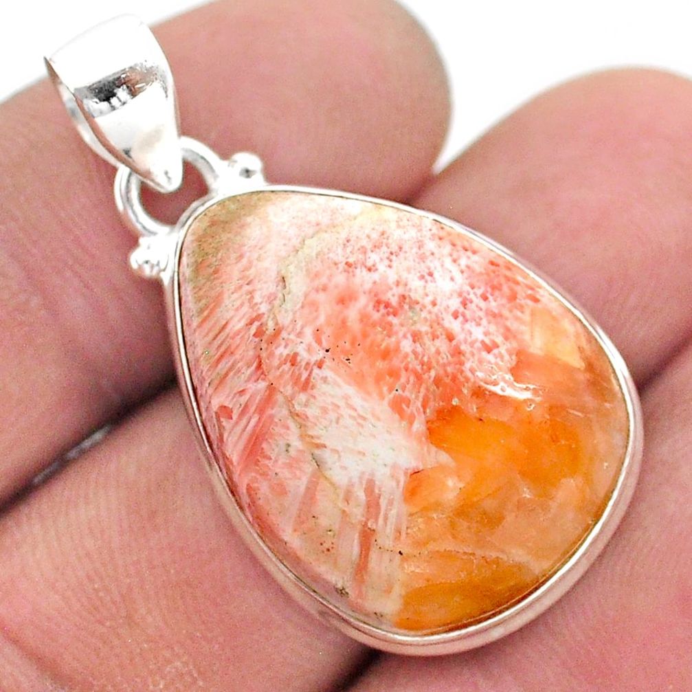 15.65cts natural orange scolecite high vibration crystal silver pendant t42522