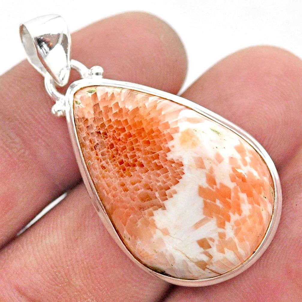 19.72cts natural orange scolecite high vibration crystal silver pendant t42528