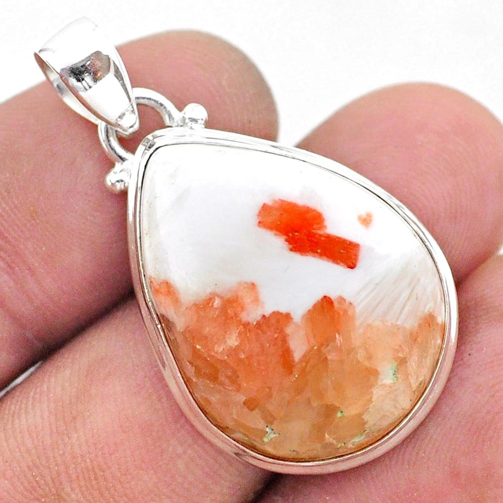 17.18cts natural orange scolecite high vibration crystal silver pendant t42530