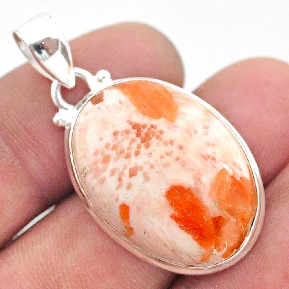 19.23cts natural orange scolecite high vibration crystal silver pendant t42535