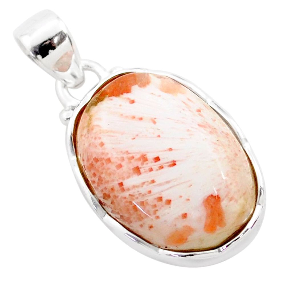 15.08cts natural orange scolecite high vibration crystal silver pendant t77586