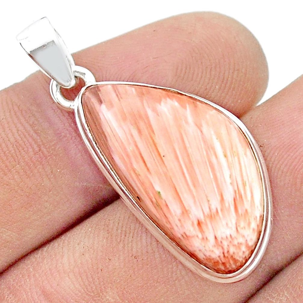 12.07cts natural orange scolecite high vibration crystal silver pendant u40531