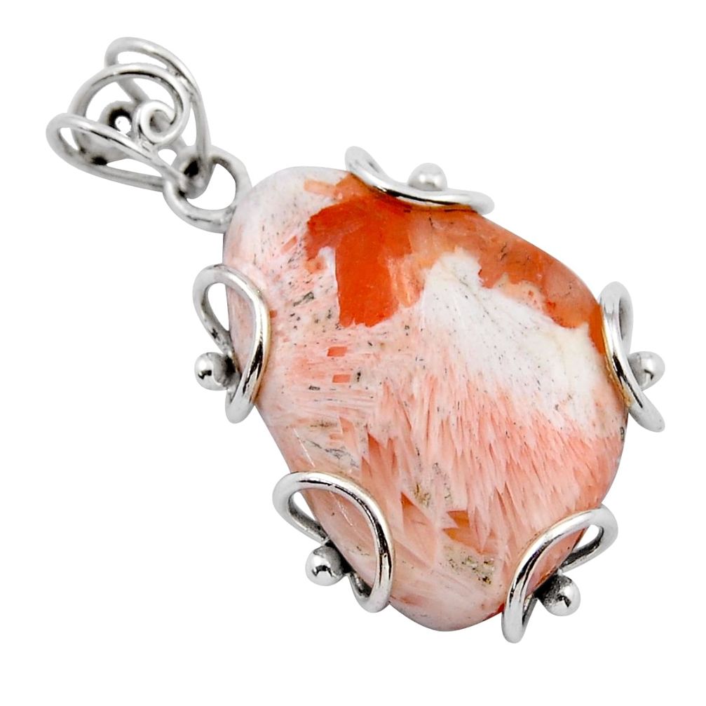 20.33cts natural orange scolecite high vibration crystal silver pendant y42178