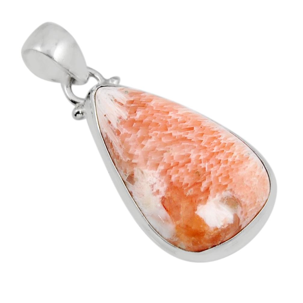 14.90cts natural orange scolecite high vibration crystal silver pendant y47546