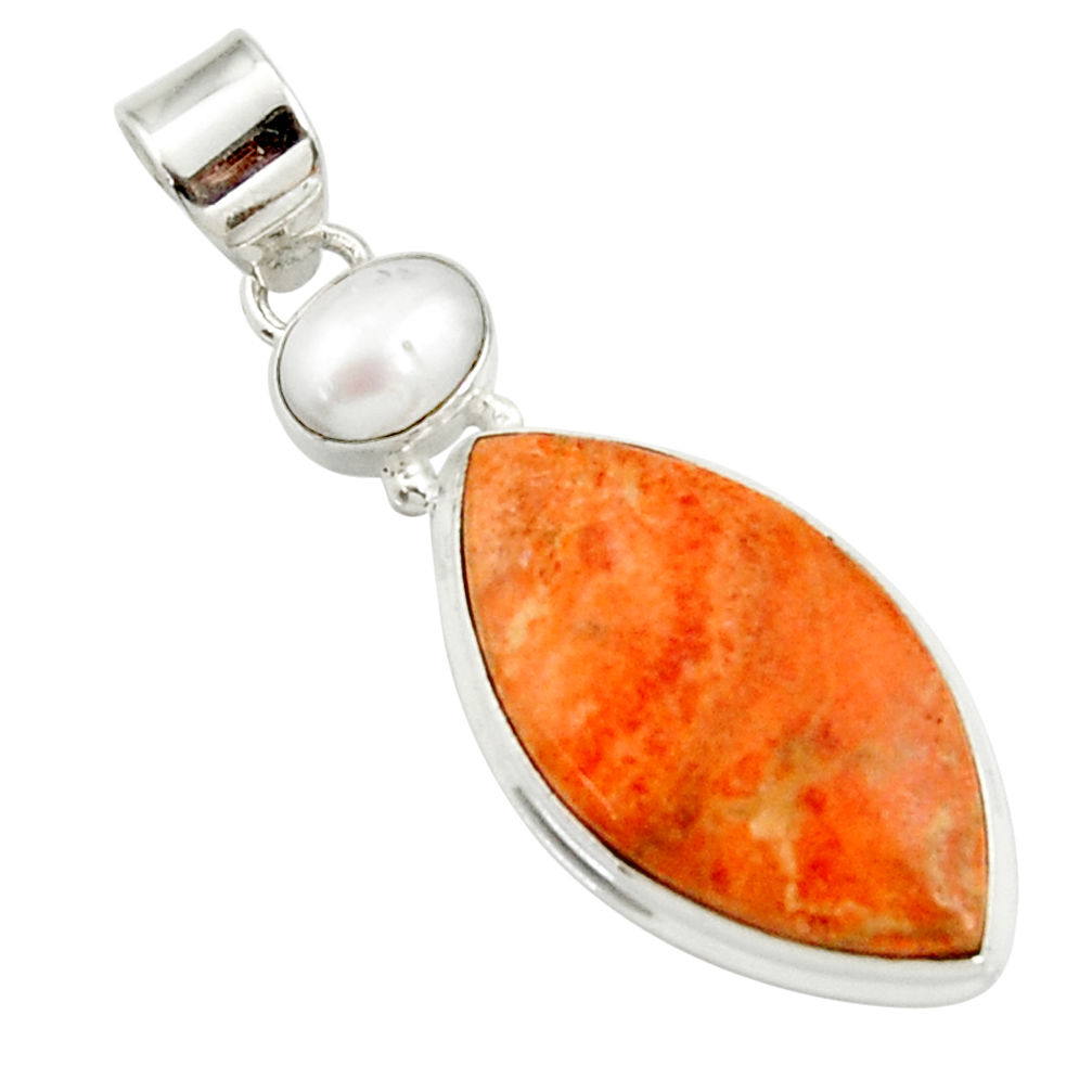  orange sea sediment jasper pearl 925 silver pendant d44631