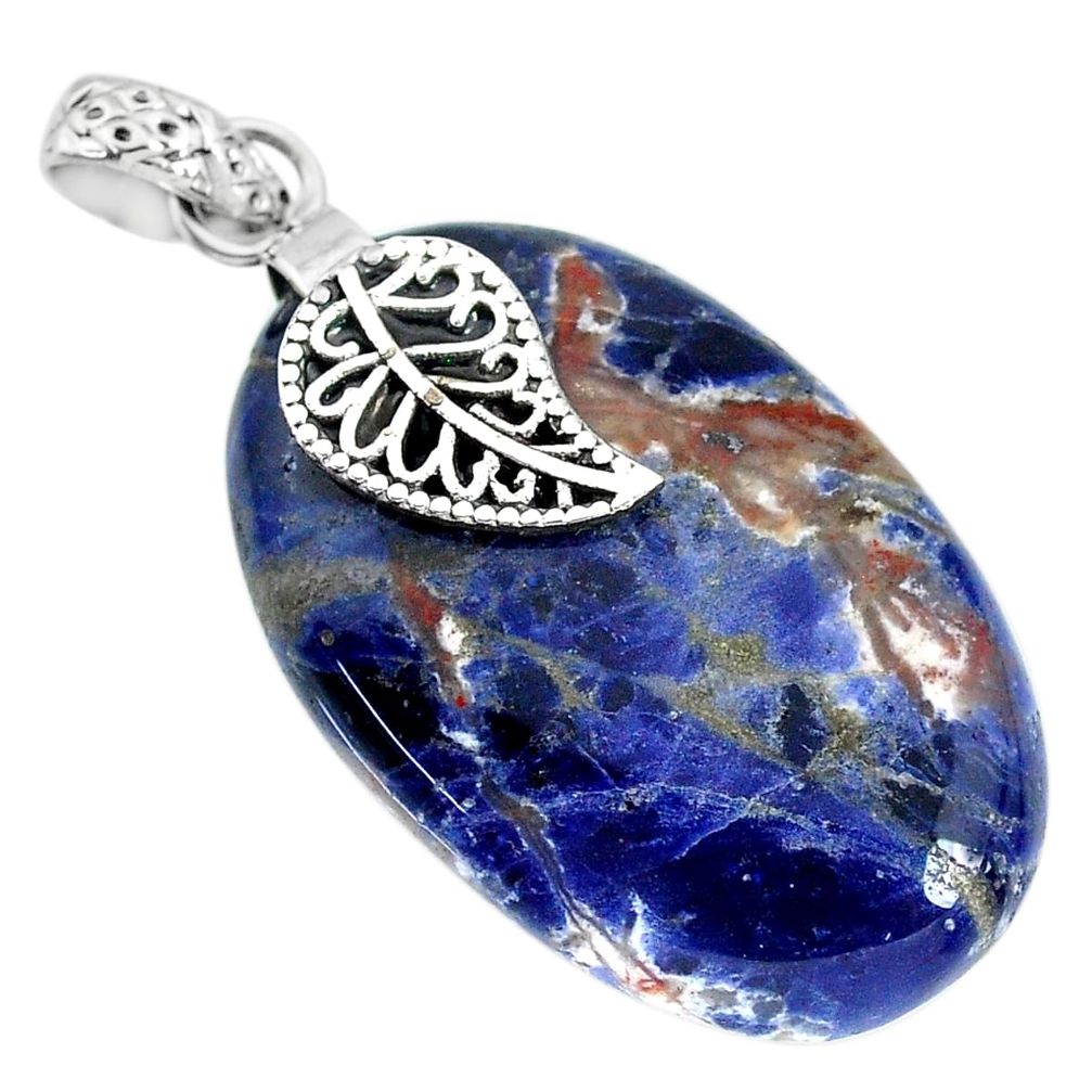 31.75cts natural orange sodalite 925 sterling silver deltoid leaf pendant r90857