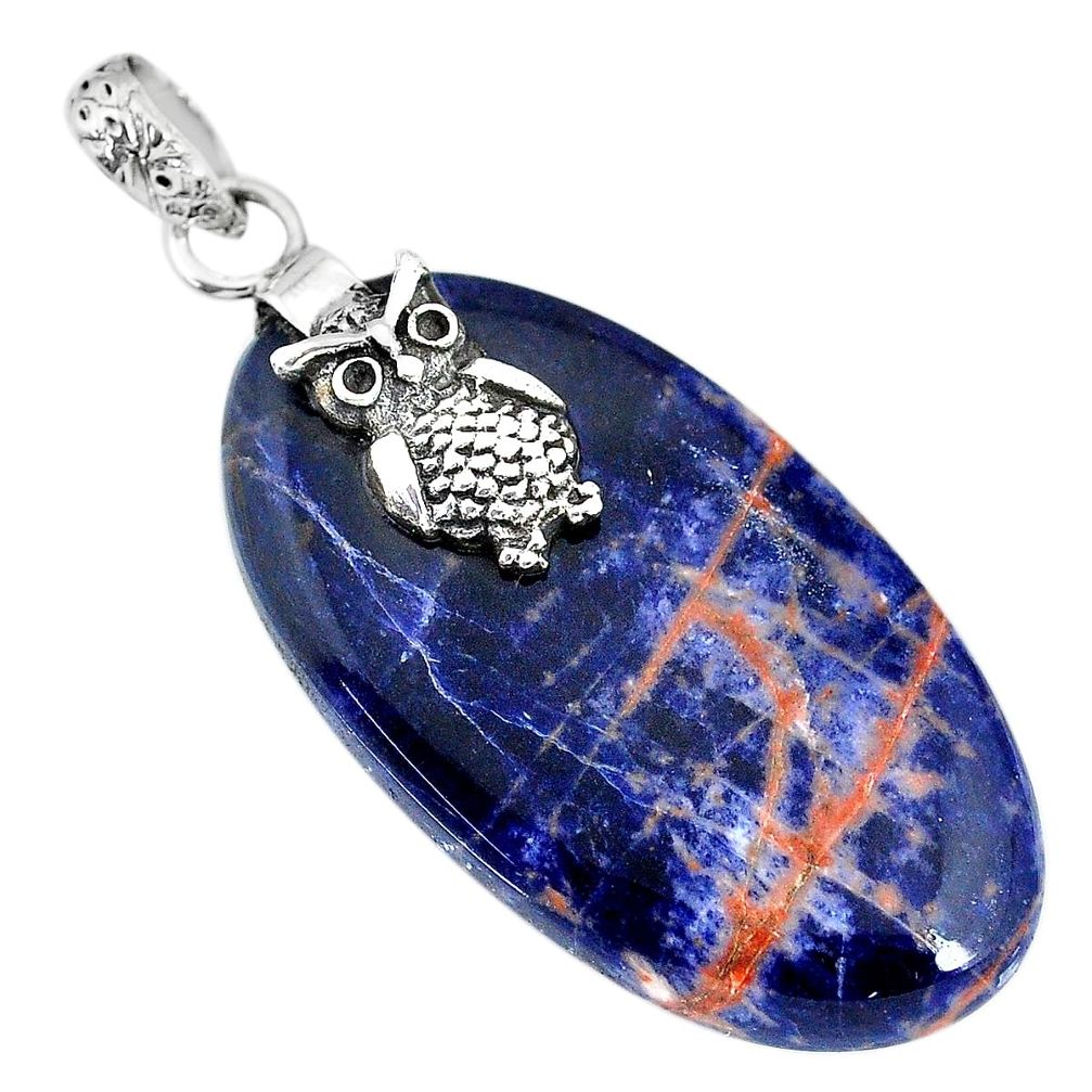 27.81cts natural orange sodalite 925 sterling silver owl pendant jewelry r90846