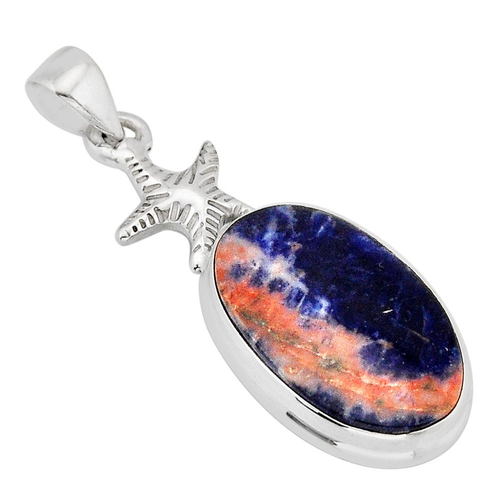 12.12cts natural orange sodalite 925 sterling silver star fish pendant y69226