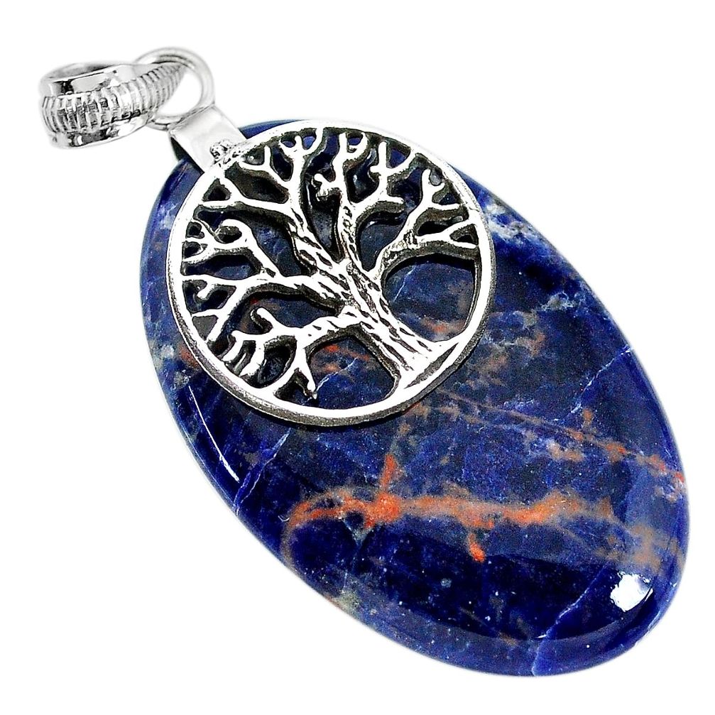 32.45cts natural orange sodalite 925 sterling silver tree of life pendant r90852