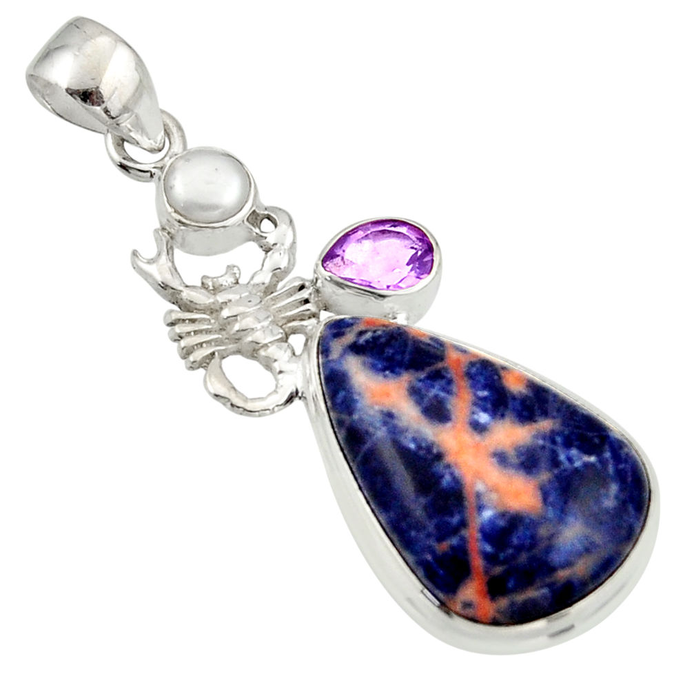 17.20cts natural orange sodalite amethyst 925 silver scorpion pendant d47398