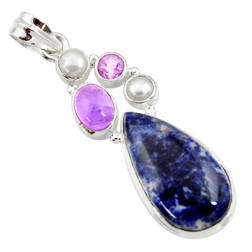  orange sodalite amethyst pearl 925 silver pendant d44698