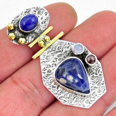 12.83cts natural orange sodalite lapis lazuli 925 silver gold pendant y21415