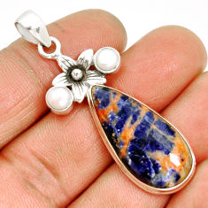 15.97cts natural orange sodalite pearl 925 sterling silver flower pendant y2710