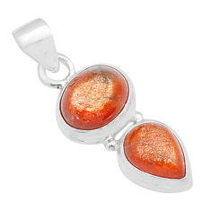 5.74cts natural orange sunstone (hematite feldspar) 925 silver pendant u60436