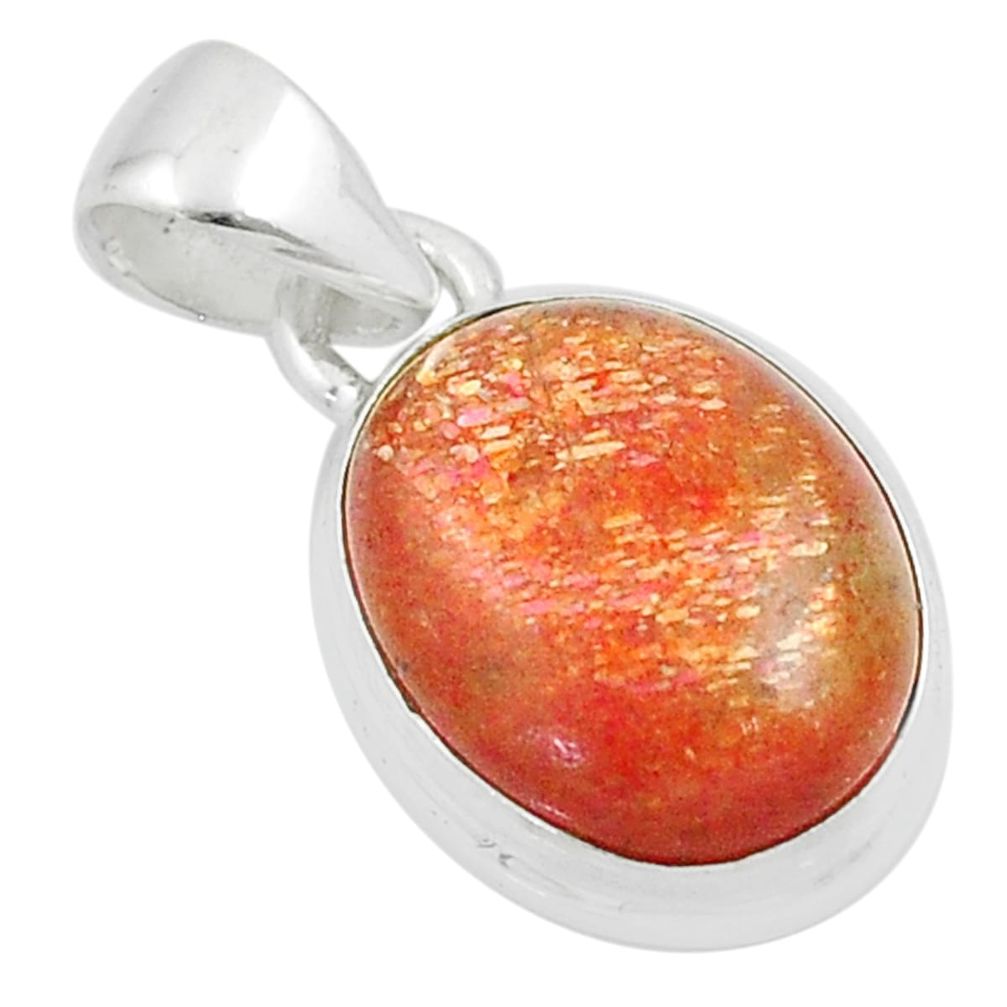 6.26cts natural orange sunstone (hematite feldspar) oval silver pendant u21843