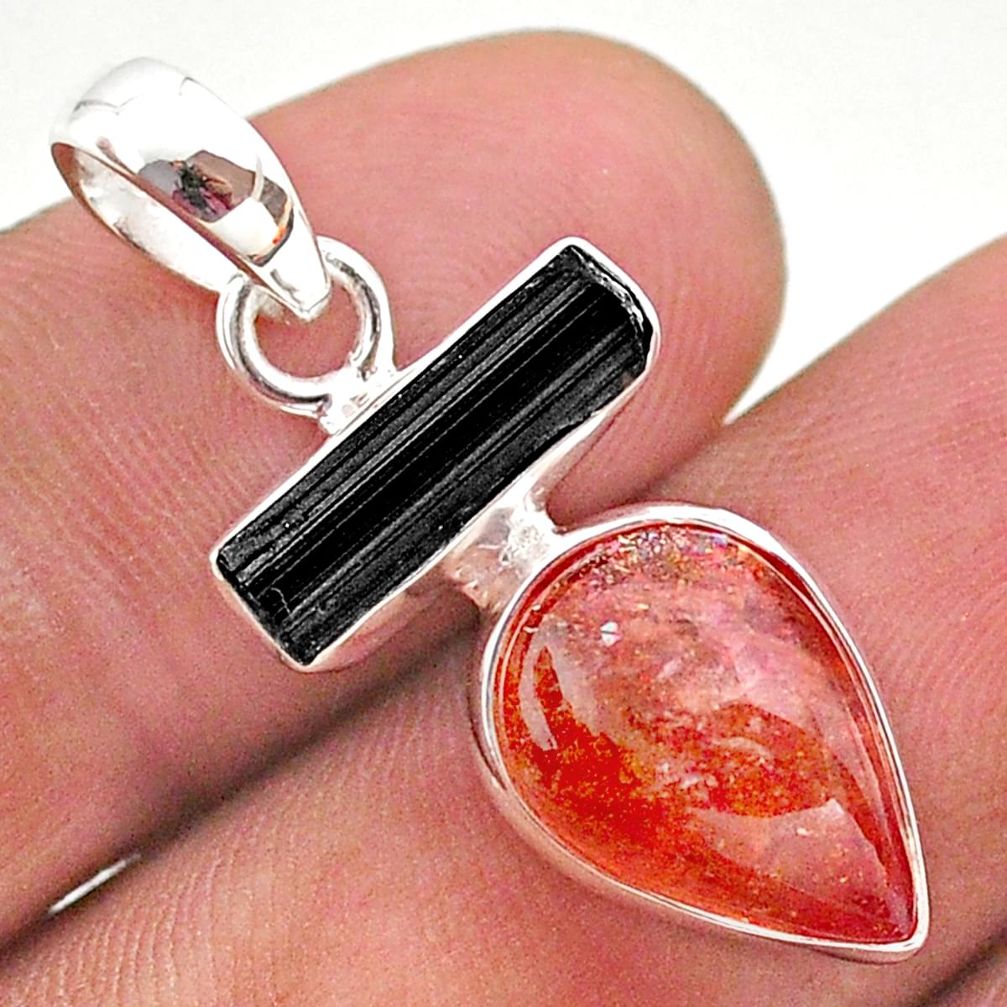 9.37cts natural orange sunstone tourmaline raw 925 silver pendant t49321