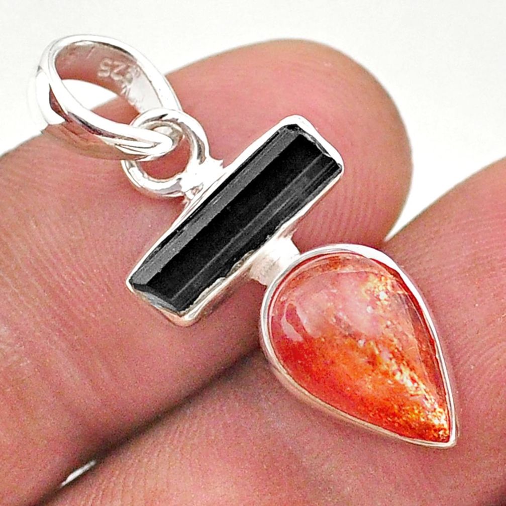 8.12cts natural orange sunstone tourmaline raw fancy 925 silver pendant t49324